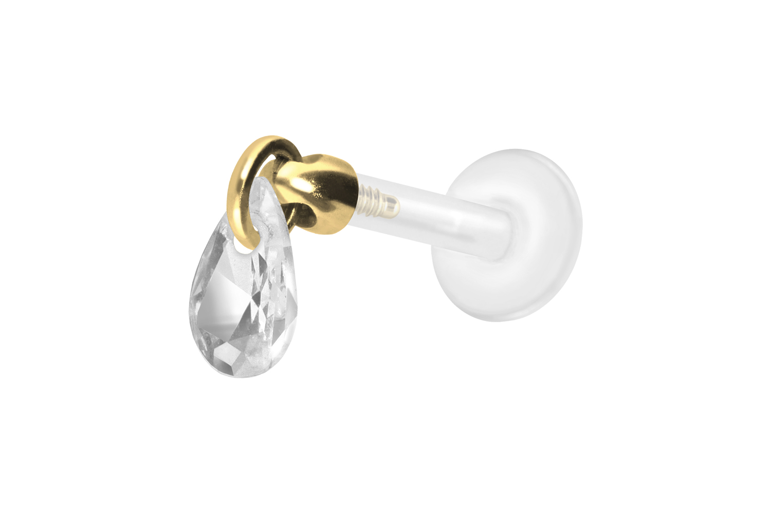 PTFE Labret Piercing mit Innengewinde + Titan-Aufsatz KRISTALLTROPFEN